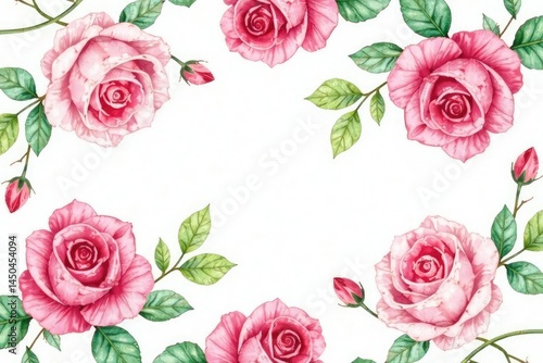 Delicate watercolor roses & leaves, repeating pattern , flower pattern, repeat pattern