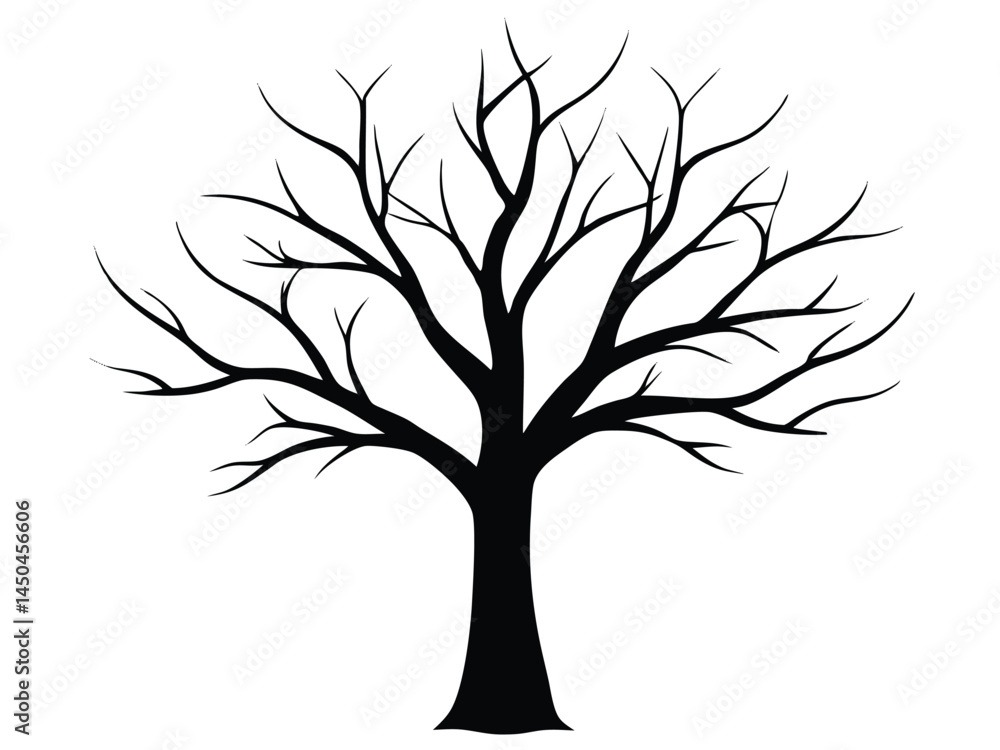 Bare tree silhouette, Leafless tree isolated, Vector tree silhouette outline vector icon design Bare tree silhouette, Leafless tree isolated, Vector tree silhouette outline vector icon design