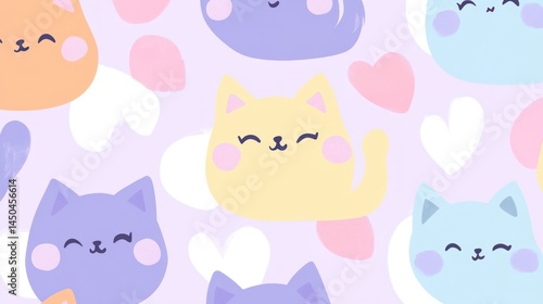 Wallpaper Mural Cute cartoon cats pattern with pastel colors. Torontodigital.ca