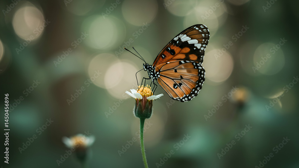 Obraz premium Monarch butterfly wings spread on bloom