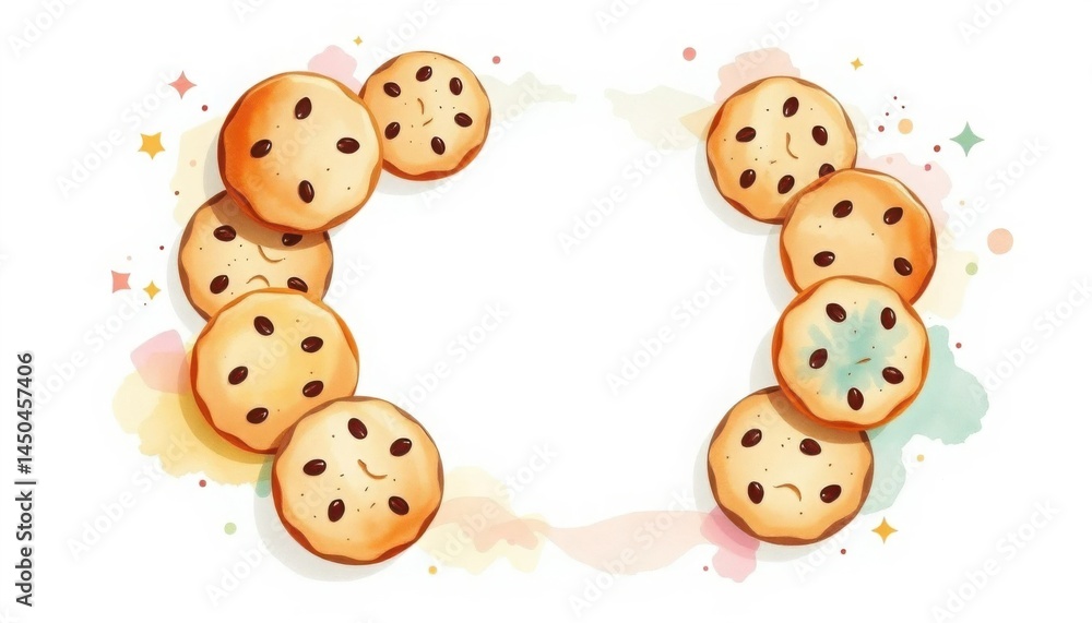 Cute Chocolate Chip Cookies in a Watercolor Frame Cute Chocolate Chip Cookies in a Watercolor Frame