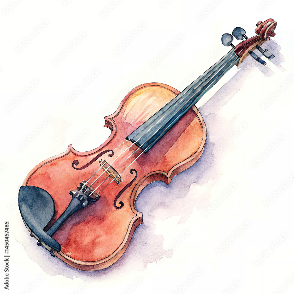 Obraz premium a violin watercolor hand paint on a solid white background