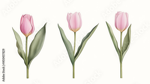 Wallpaper Mural Watercolor tulips set, floral botanical illustration, hand-painted pink tulip flowers with green leaves white background Torontodigital.ca