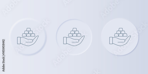 Grey Gold bars in hand icon isolated on grey background. Banking business concept. Set icons in square buttons. Vector