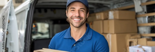 Delivery Person Smiling with Parcels in a Van