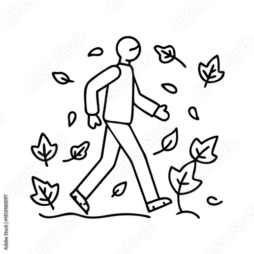 walking through autumn leaves icon, walking through autumn leaves line art - simple line art of walking through autumn leaves, perfect for walking through autumn leaves logos and icons