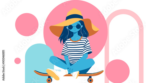 Summer Bliss on Wheels: A fashion-forward individual embraces the sun-kissed moment. poised and poised, radiating carefree charm in an artsy illustration.