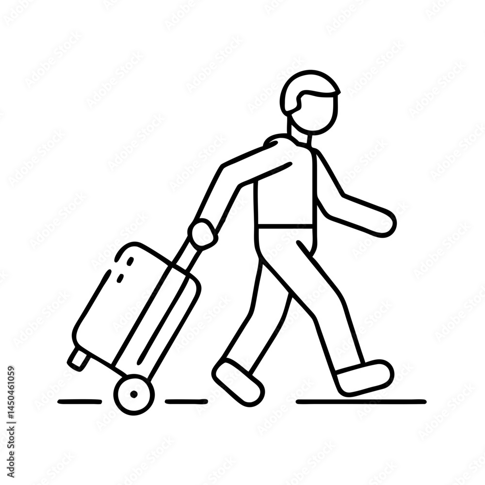 walking with a suitcase traveling icon, walking with a suitcase traveling line art - simple line art of walking with a suitcase traveling, perfect for walking with a suitcase traveling logos and icons walking with a suitcase traveling icon, walking with a suitcase traveling line art - simple line art of walking with a suitcase traveling, perfect for walking with a suitcase traveling logos and icons