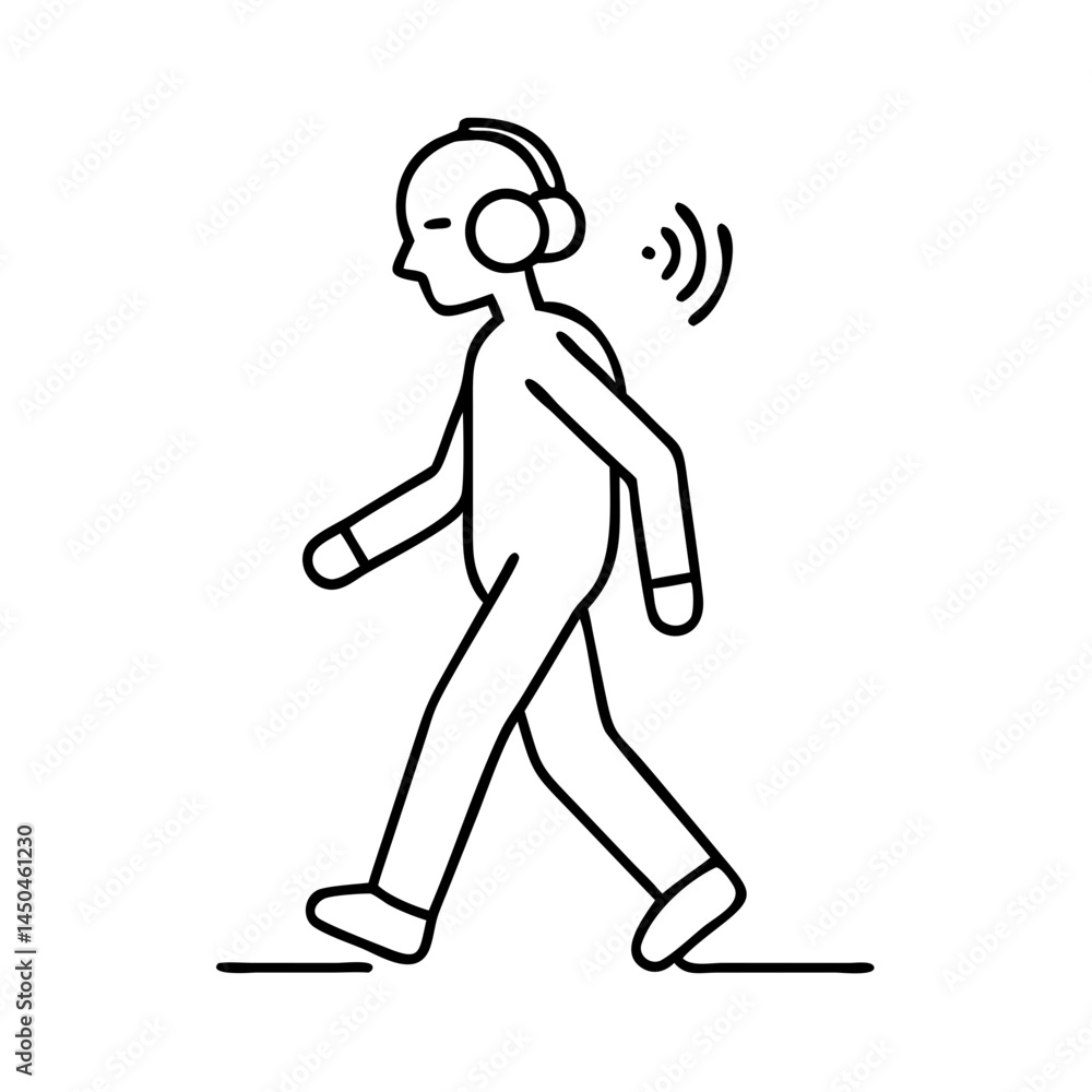 walking with headphones icon, walking with headphones line art - simple line art of walking with headphones, perfect for walking with headphones logos and icons walking with headphones icon, walking with headphones line art - simple line art of walking with headphones, perfect for walking with headphones logos and icons