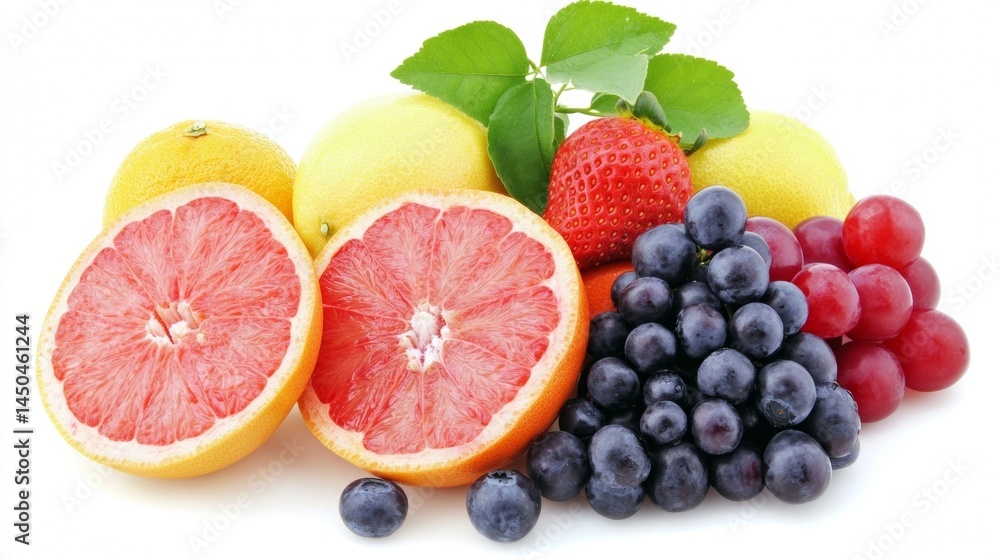 vibrant fruit medley: grapefruit, lemons, strawberries & grapes vibrant fruit medley: grapefruit, lemons, strawberries & grapes