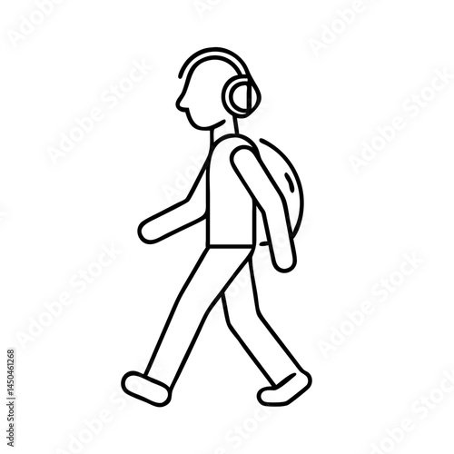 walking with headphones icon, walking with headphones line art - simple line art of walking with headphones, perfect for walking with headphones logos and icons