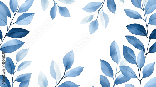 Set of botanical plant, wild leaves in watercolor painting, floral blue color. Design illustration, jungle background