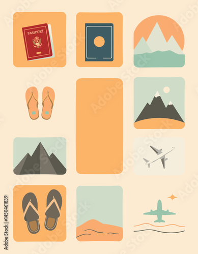Travel Icon Collection: A collection of meticulously crafted travel icons. This captivating image evokes the essence of adventure, journey and exploration.