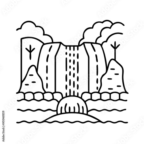 waterfall icon, waterfall line art - simple line art of waterfall, perfect for waterfall logos and icons