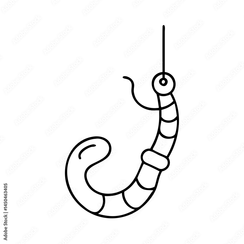 Fototapeta premium worm on a hook icon, worm on a hook line art - simple line art of worm on a hook, perfect for worm on a hook logos and icons