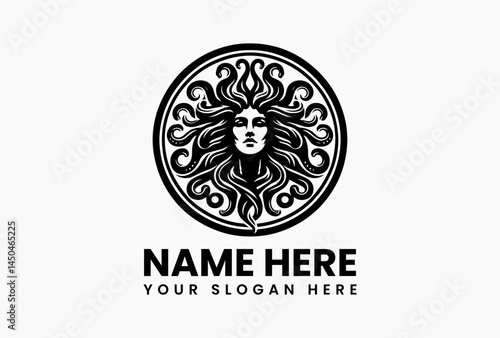 Stylized Medusa Vector Graphic. Mythological Gorgon Design