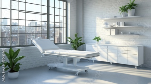 Modern, bright treatment room with city views