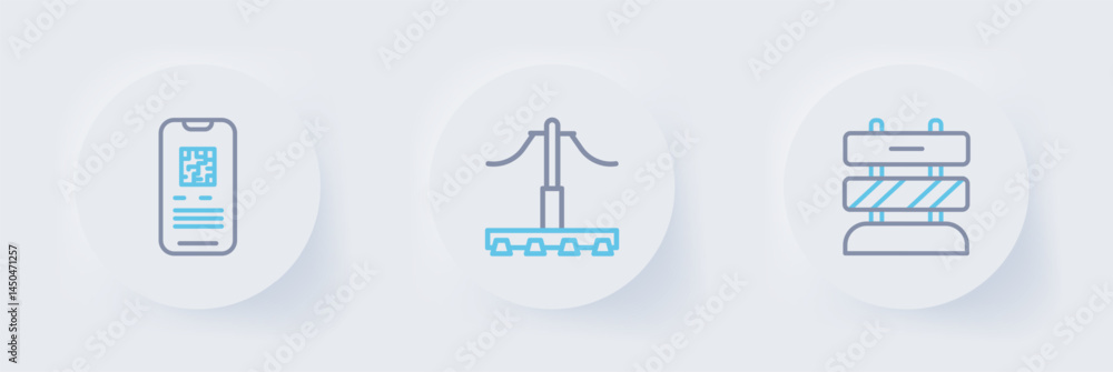 Set line End of railway tracks, Railway and E-ticket train icon. Vector Set line End of railway tracks, Railway and E-ticket train icon. Vector