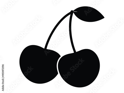 Cherry fruits vector silhouette, Cherry Silhouette Icons, Two Styles of Cherries with Leaves icon vector illustration