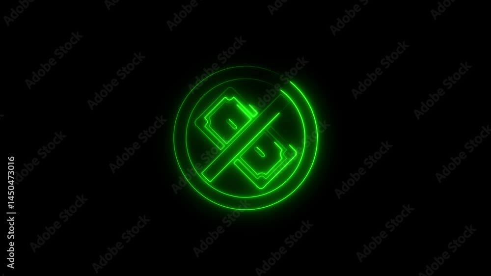 Glowing neon green prohibition symbol indicating disallowed transactions on black background Glowing neon green prohibition symbol indicating disallowed transactions on black background