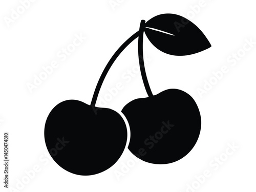 Cherry fruits vector silhouette, Cherry Silhouette Icons, Two Styles of Cherries with Leaves icon vector illustration
