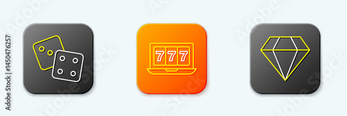 Set line Game dice, Online slot machine with jackpot and Diamond icon. Vector