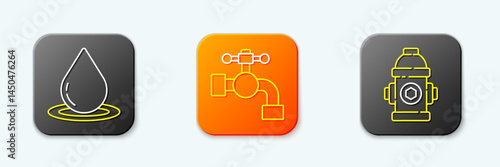 Set line Water drop, tap and Fire hydrant icon. Vector