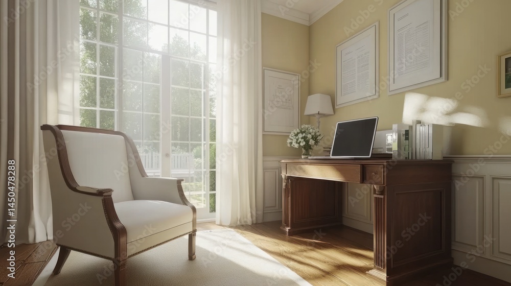 Fototapeta premium Elegant home office with natural light