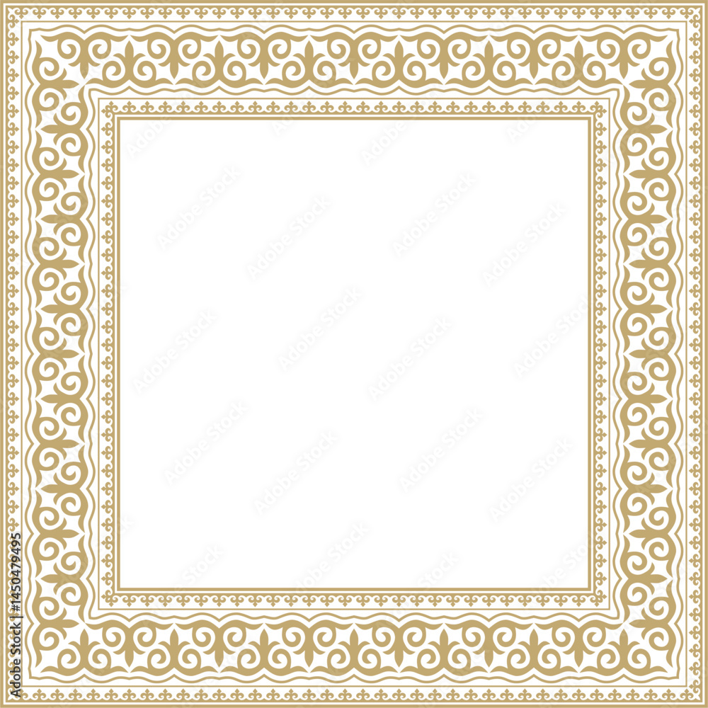 Vector golden square Kazakh national ornament. Ethnic pattern of the peoples of the Great Steppe,
Vector golden square Kazakh national ornament. Ethnic pattern of the peoples of the Great Steppe,