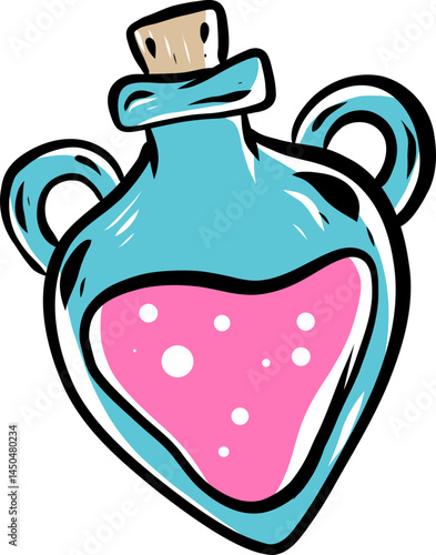 Heart Shaped Potion Bottle with Pink Liquid Illustration Design Element Perfect for fantasy magic or whimsical projects