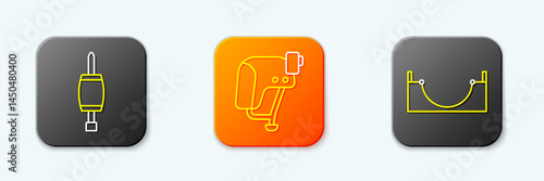 Set line Screwdriver, Skateboard helmet and park icon. Vector