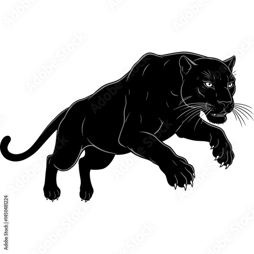 Black Panther Jumping Silhouette Illustration of a sleek black panther in mid-leap showcasing its powerful form and graceful movement against a white background