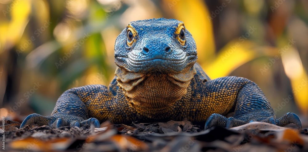 Komodo Dragon Sunbathing in Tropical Forest Wildlife Photography Close-Up Colors Nature's Beauty