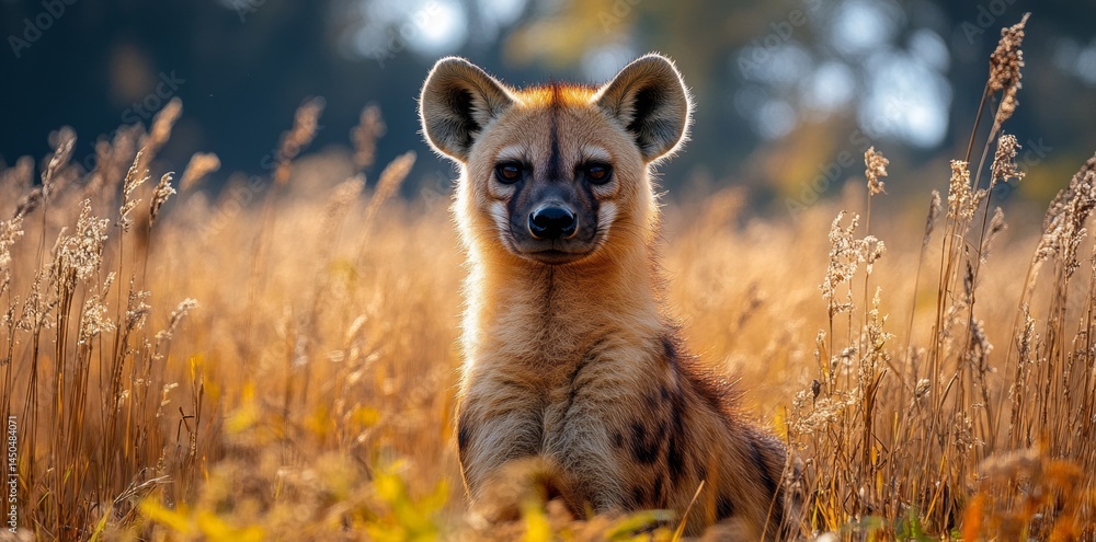 Hyena Observing Prey Savanna Field Wildlife Photography Natural Habitat Close-Up Perspective Animal Behavior Insights