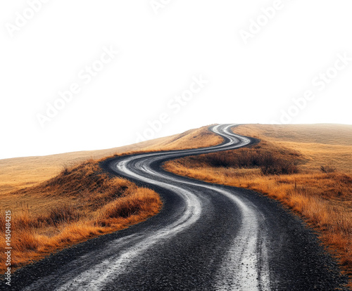 Winding road through golden fields rural landscape serene environment isolated on transparent background