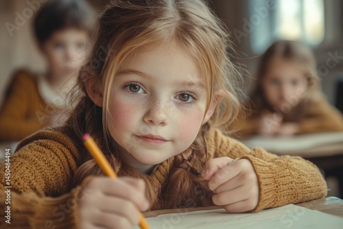 Obraz na płótnie Classroom Activity Young Girl Drawing School Portrait Photography Natural Light Close-up Creativity w salonie