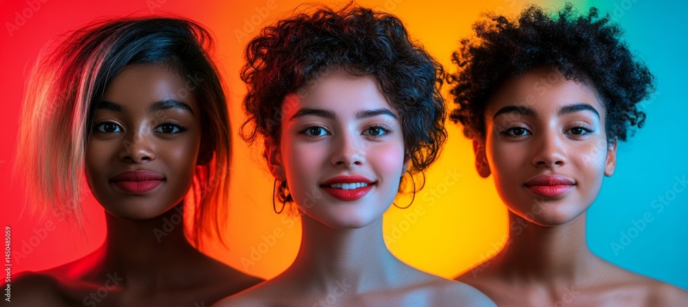 Youthful Women Portraits Studio Photography Colors Close-Up Beauty and Diversity