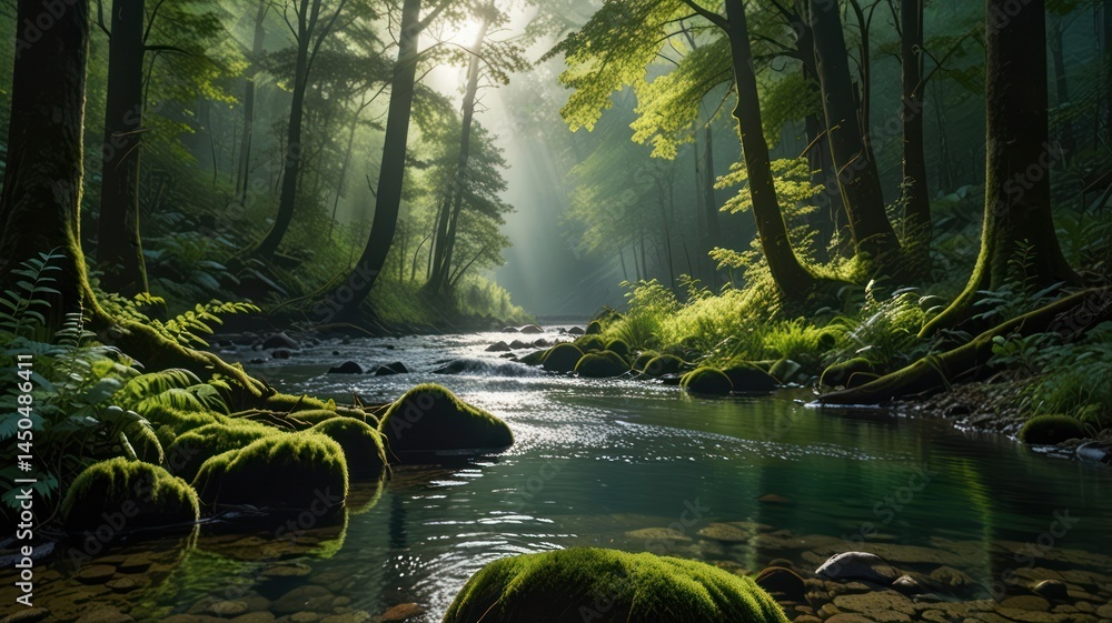 Obraz premium Sunlit Forest Stream
