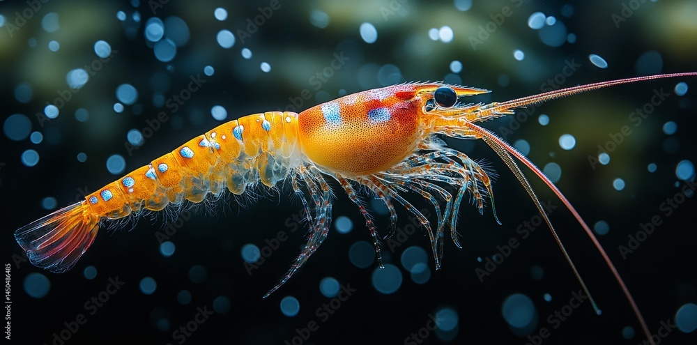 Colorful Shrimp Swimming in Coral Reef Underwater Macro Photography Marine Close-Up View