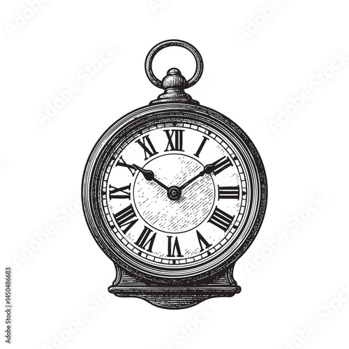Analog wall clock woodcut engraving vector illustration