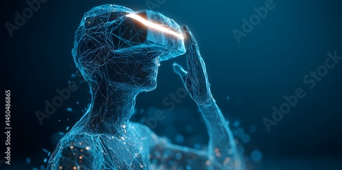 Abstract Digital Human Wearing VR Headset Exploring Metaverse