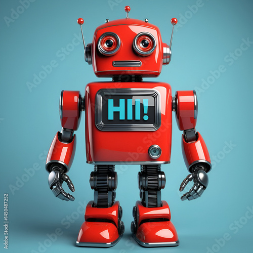 retro red robot says hi transparent