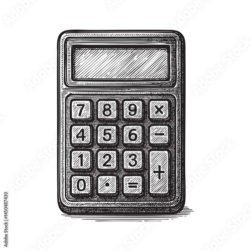 Pocket calculator woodcut engraving vector illustration