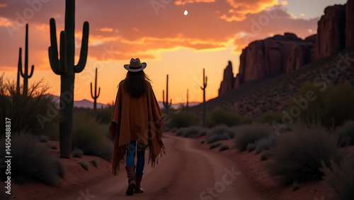 hiker with sunset