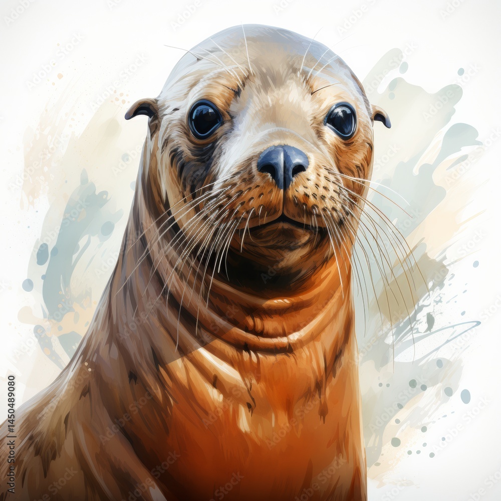 Seal lion watercolor style on white background