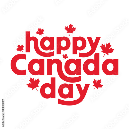Canada Day typography vector illustration with maple Leafs. Banner, poster, template to celebrate Canada Day on 1st of July. sticker, label, tag Vector illustration. Red color text on white background