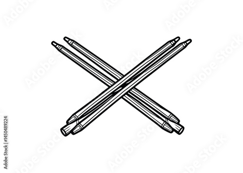 Silhouette of nylon tip drumsticks isolated on a white background