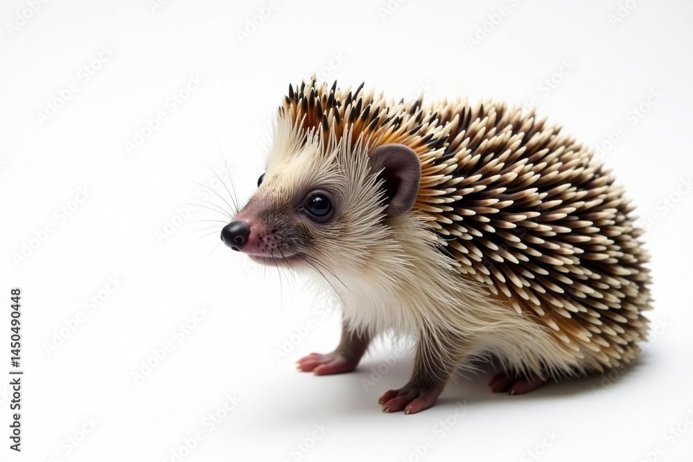 Close-up of a hedgehog, isolated against pure white backdrop, cute, nocturnal Close-up of a hedgehog, isolated against pure white backdrop, cute, nocturnal
