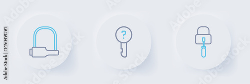 Set line Lock picks for lock picking, Undefined key and Bicycle icon. Vector