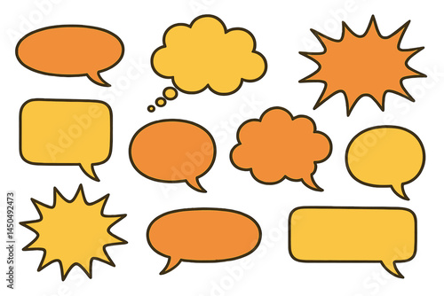 Colorful flat vector illustration of speech bubbles and stars used for dialogues in communication and design projects